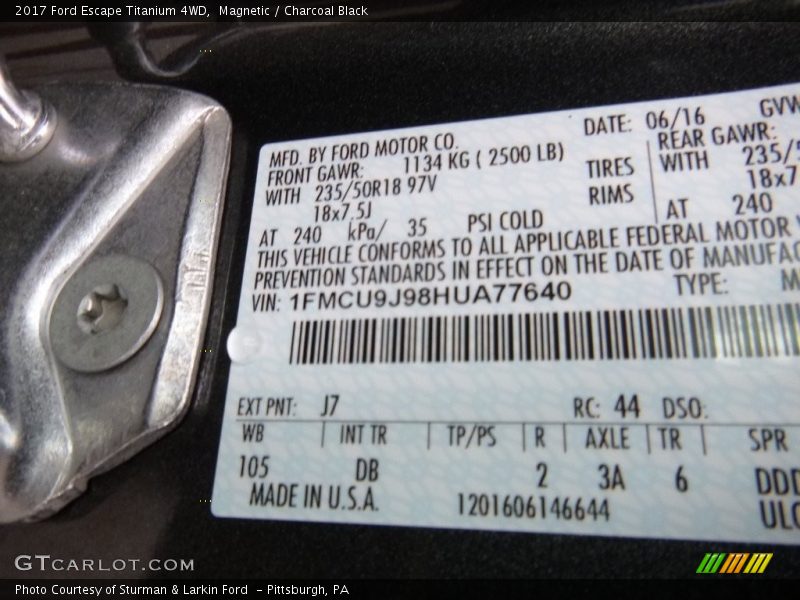 Magnetic / Charcoal Black 2017 Ford Escape Titanium 4WD