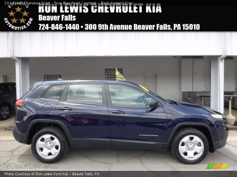 True Blue Pearl / Iceland - Black/Iceland Gray 2014 Jeep Cherokee Sport