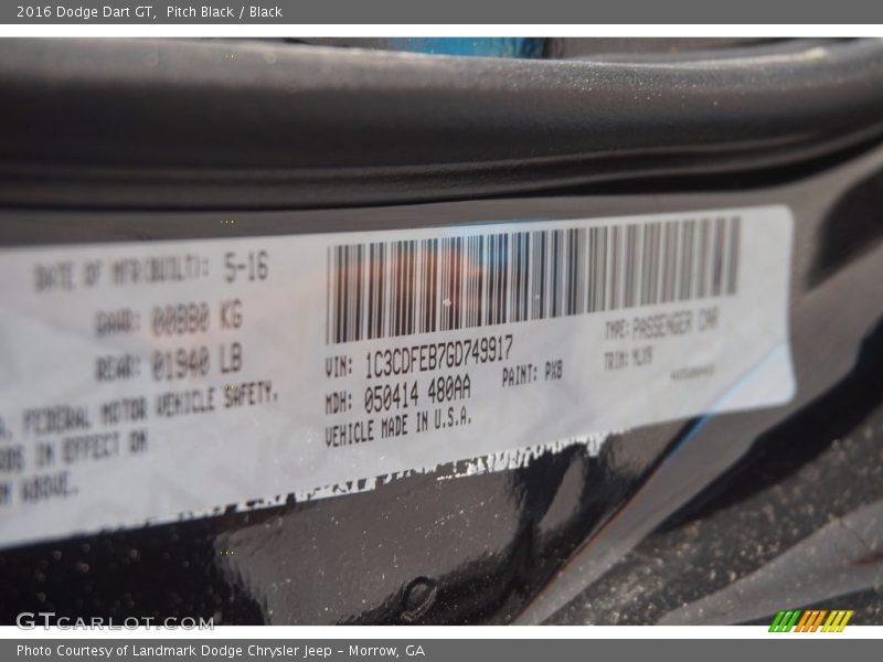 Pitch Black / Black 2016 Dodge Dart GT