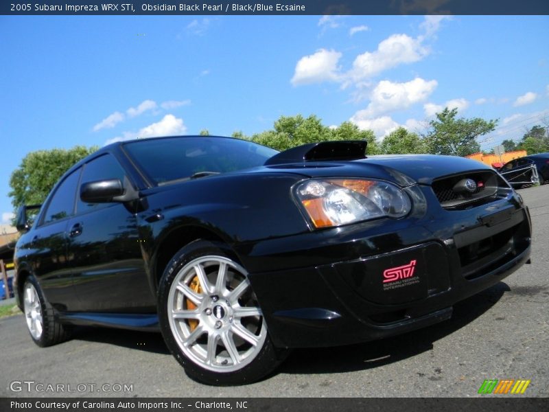 Obsidian Black Pearl / Black/Blue Ecsaine 2005 Subaru Impreza WRX STi