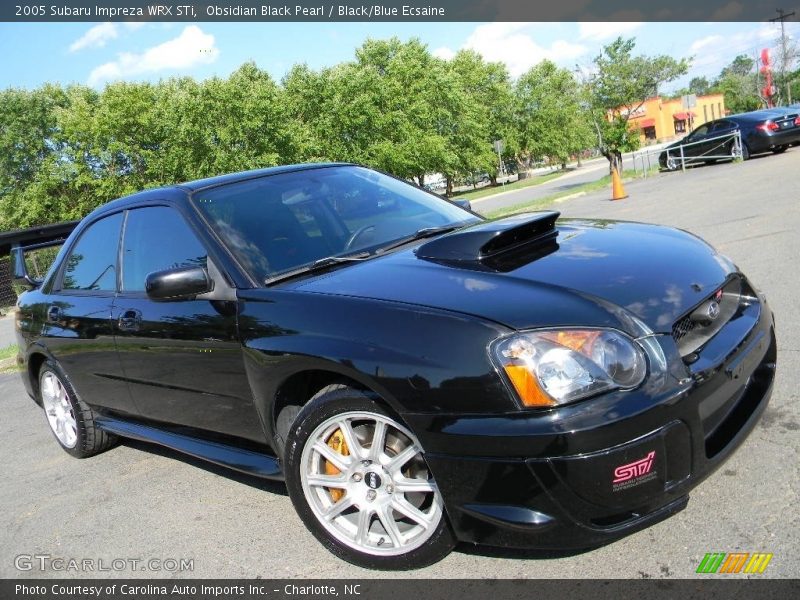 Obsidian Black Pearl / Black/Blue Ecsaine 2005 Subaru Impreza WRX STi