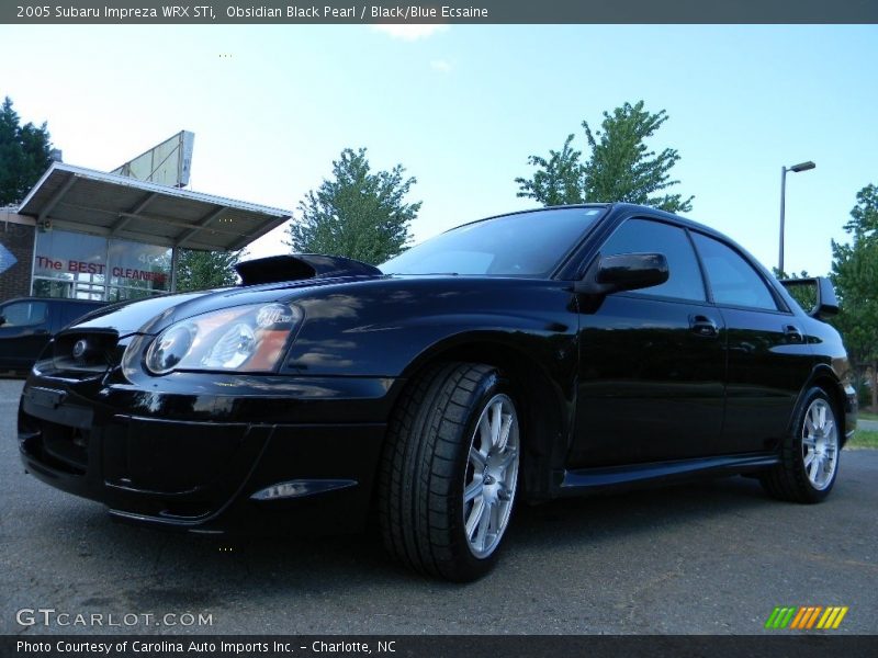 Obsidian Black Pearl / Black/Blue Ecsaine 2005 Subaru Impreza WRX STi