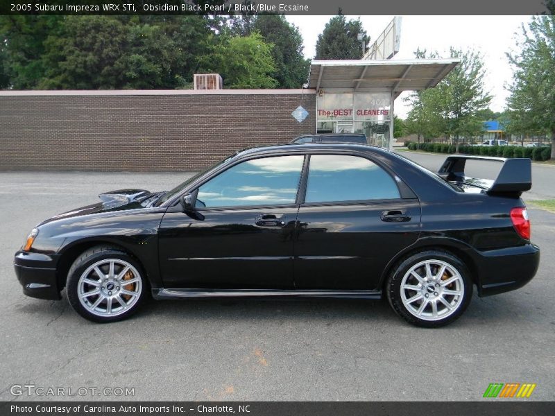Obsidian Black Pearl / Black/Blue Ecsaine 2005 Subaru Impreza WRX STi