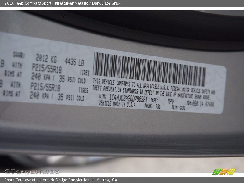 Billet Silver Metallic / Dark Slate Gray 2016 Jeep Compass Sport
