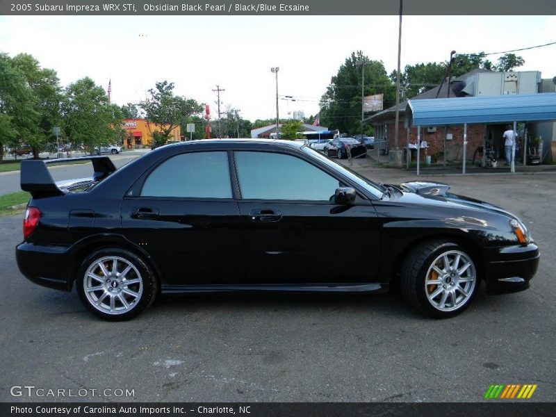 Obsidian Black Pearl / Black/Blue Ecsaine 2005 Subaru Impreza WRX STi