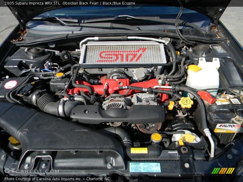 Obsidian Black Pearl / Black/Blue Ecsaine 2005 Subaru Impreza WRX STi