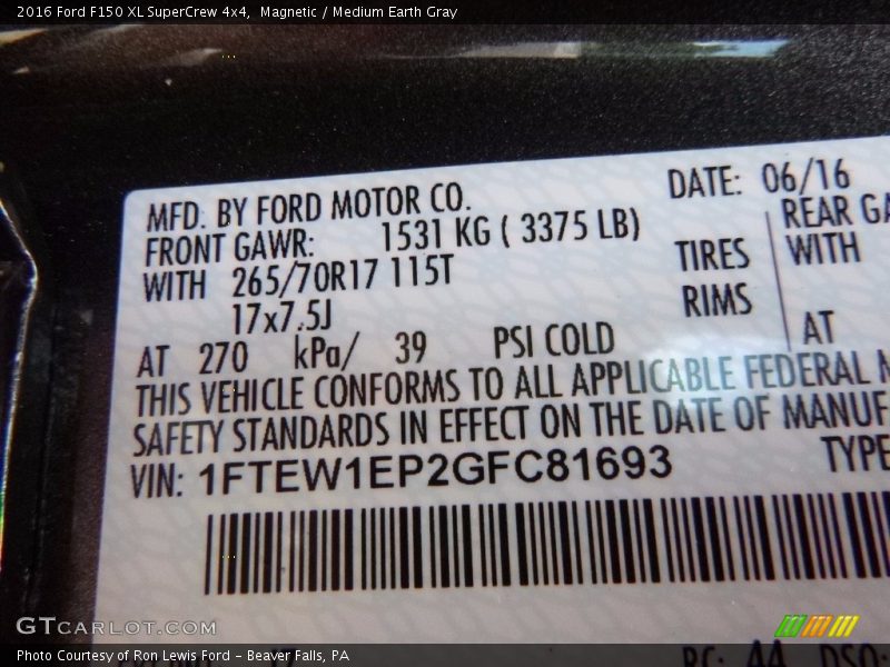 Magnetic / Medium Earth Gray 2016 Ford F150 XL SuperCrew 4x4