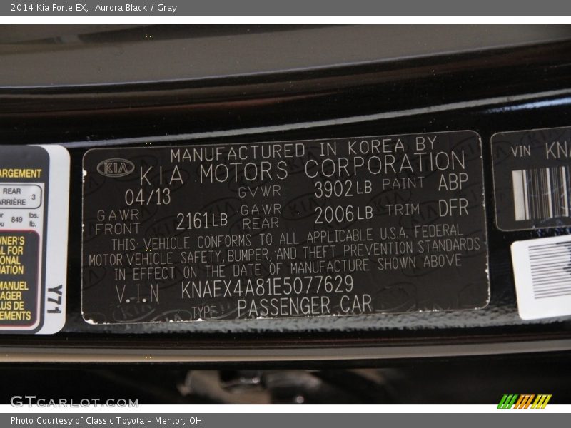 Aurora Black / Gray 2014 Kia Forte EX