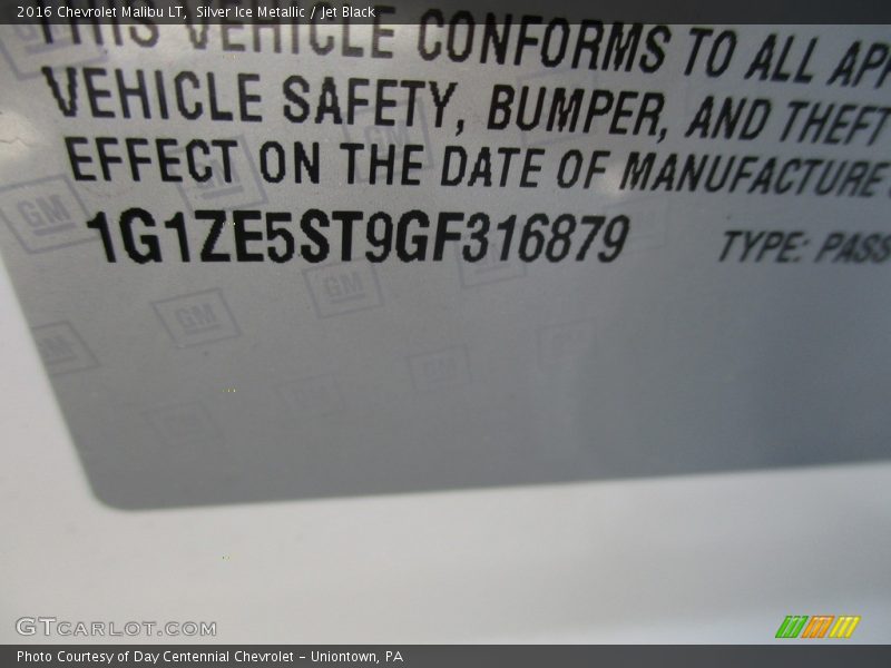 Silver Ice Metallic / Jet Black 2016 Chevrolet Malibu LT