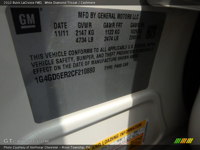White Diamond Tricoat / Cashmere 2012 Buick LaCrosse FWD
