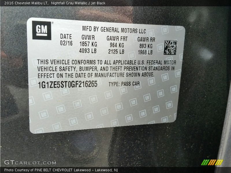 Nightfall Gray Metallic / Jet Black 2016 Chevrolet Malibu LT