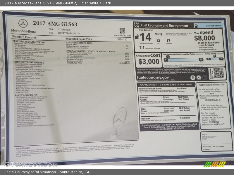  2017 GLS 63 AMG 4Matic Window Sticker