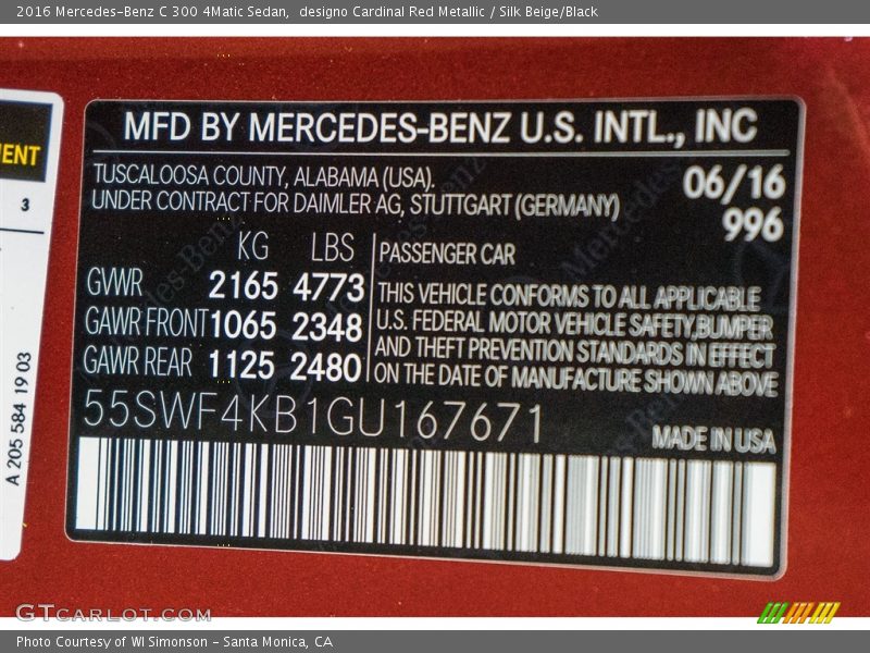 designo Cardinal Red Metallic / Silk Beige/Black 2016 Mercedes-Benz C 300 4Matic Sedan