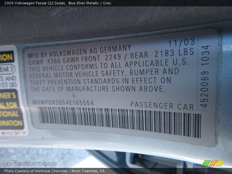 Blue Silver Metallic / Grey 2004 Volkswagen Passat GLS Sedan