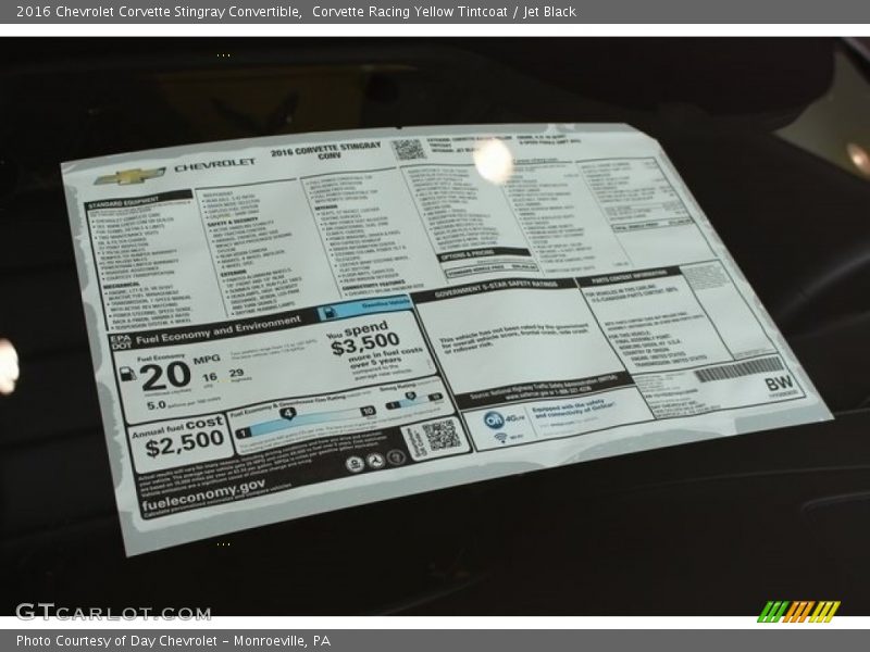 Corvette Racing Yellow Tintcoat / Jet Black 2016 Chevrolet Corvette Stingray Convertible
