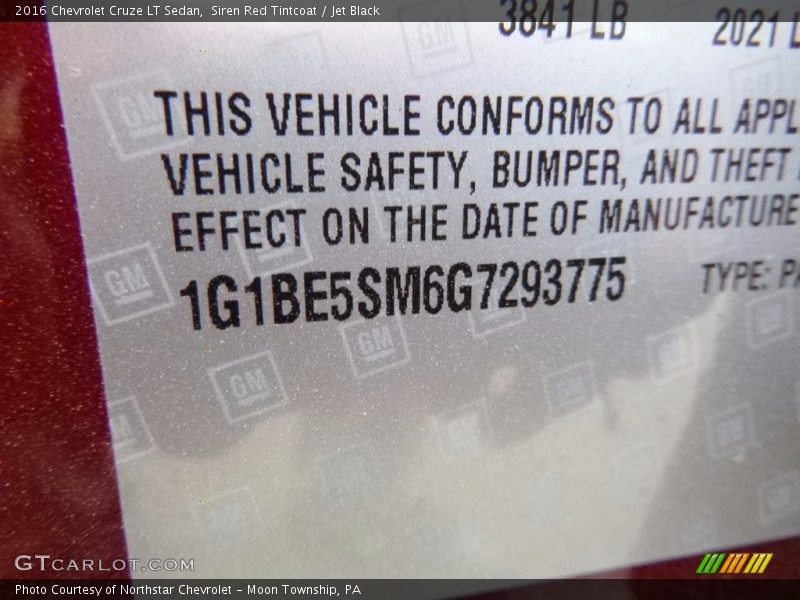 Siren Red Tintcoat / Jet Black 2016 Chevrolet Cruze LT Sedan