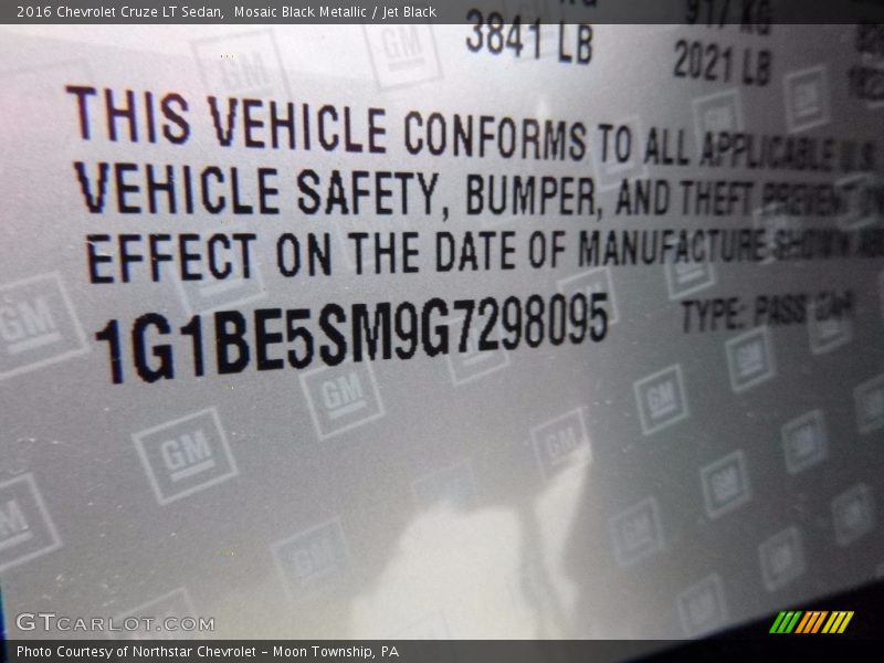 Mosaic Black Metallic / Jet Black 2016 Chevrolet Cruze LT Sedan