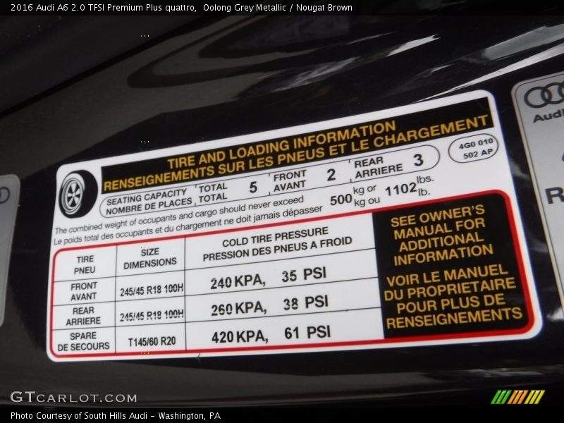 Oolong Grey Metallic / Nougat Brown 2016 Audi A6 2.0 TFSI Premium Plus quattro
