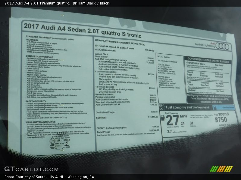 Brilliant Black / Black 2017 Audi A4 2.0T Premium quattro