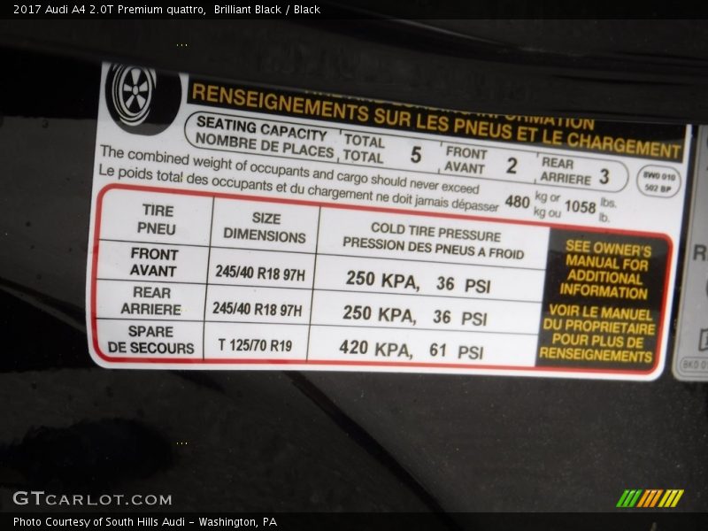 Brilliant Black / Black 2017 Audi A4 2.0T Premium quattro