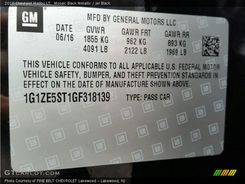Mosaic Black Metallic / Jet Black 2016 Chevrolet Malibu LT