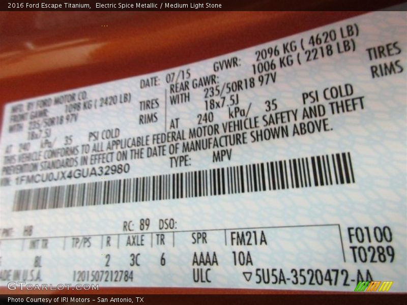Electric Spice Metallic / Medium Light Stone 2016 Ford Escape Titanium