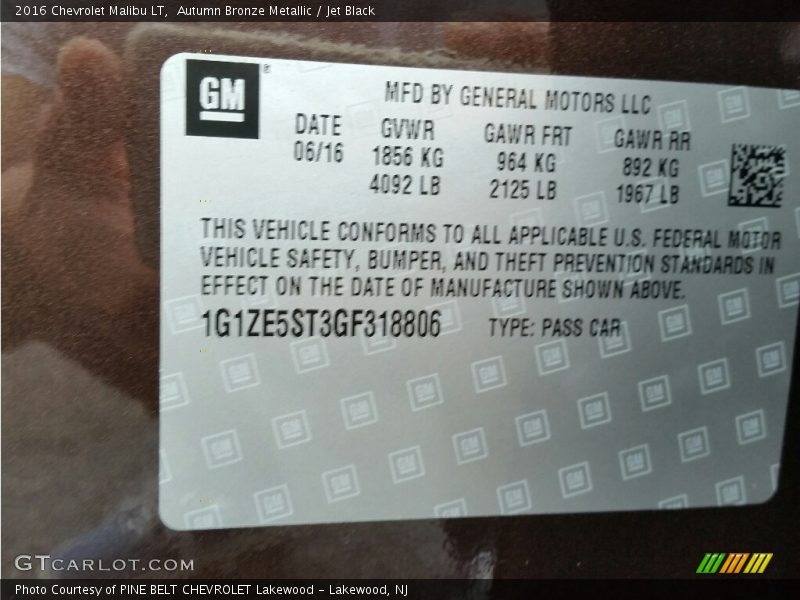 Autumn Bronze Metallic / Jet Black 2016 Chevrolet Malibu LT