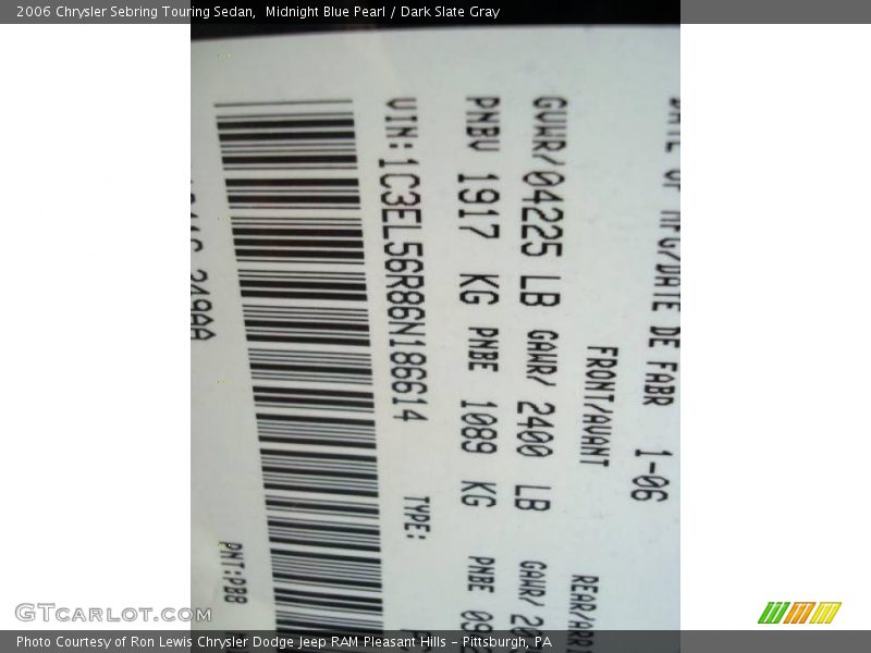 Midnight Blue Pearl / Dark Slate Gray 2006 Chrysler Sebring Touring Sedan