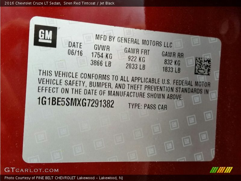 Siren Red Tintcoat / Jet Black 2016 Chevrolet Cruze LT Sedan