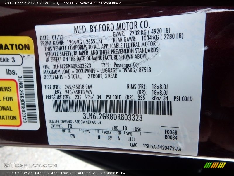 Bordeaux Reserve / Charcoal Black 2013 Lincoln MKZ 3.7L V6 FWD