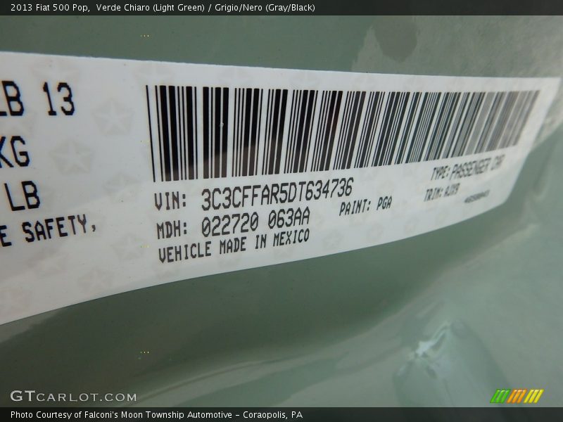 Verde Chiaro (Light Green) / Grigio/Nero (Gray/Black) 2013 Fiat 500 Pop