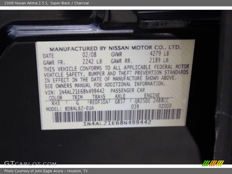 Super Black / Charcoal 2008 Nissan Altima 2.5 S