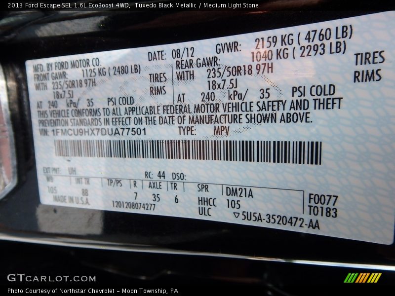 Tuxedo Black Metallic / Medium Light Stone 2013 Ford Escape SEL 1.6L EcoBoost 4WD