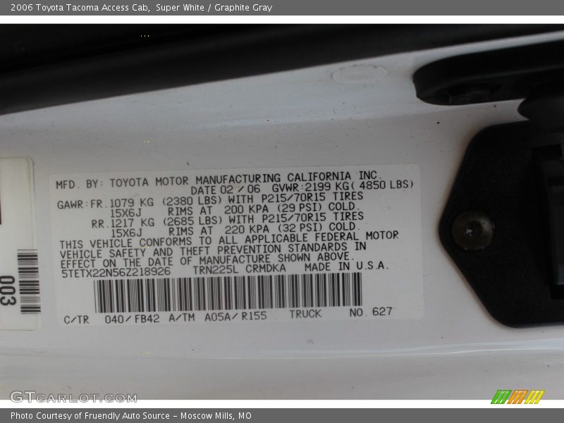 Super White / Graphite Gray 2006 Toyota Tacoma Access Cab