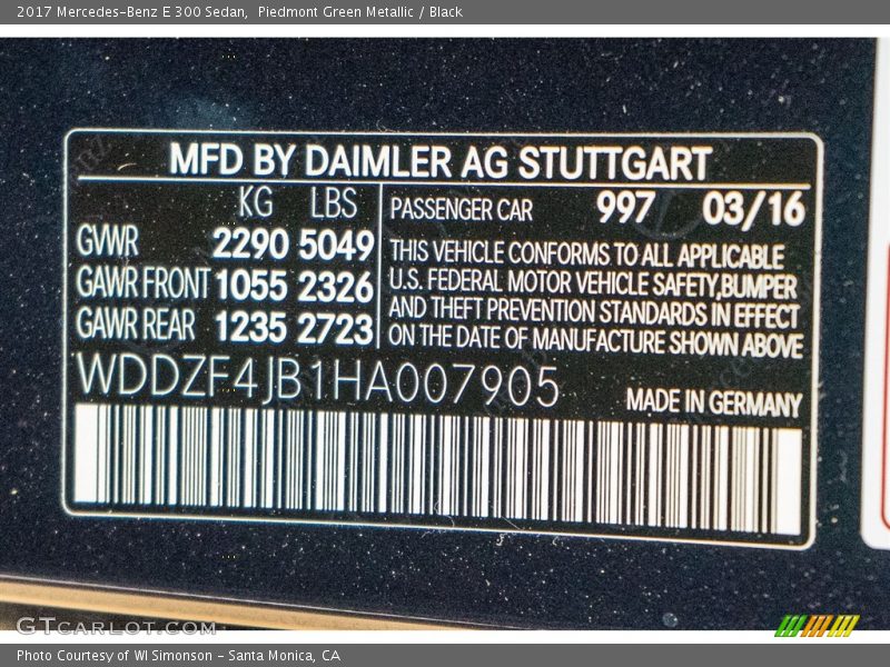 2017 E 300 Sedan Piedmont Green Metallic Color Code 997