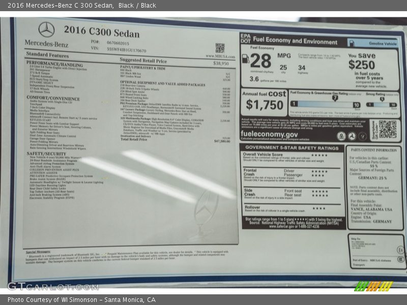 Black / Black 2016 Mercedes-Benz C 300 Sedan