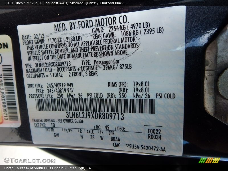 Smoked Quartz / Charcoal Black 2013 Lincoln MKZ 2.0L EcoBoost AWD