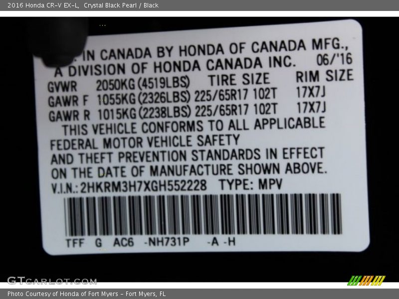 Crystal Black Pearl / Black 2016 Honda CR-V EX-L
