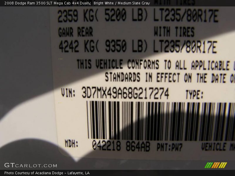 Bright White / Medium Slate Gray 2008 Dodge Ram 3500 SLT Mega Cab 4x4 Dually