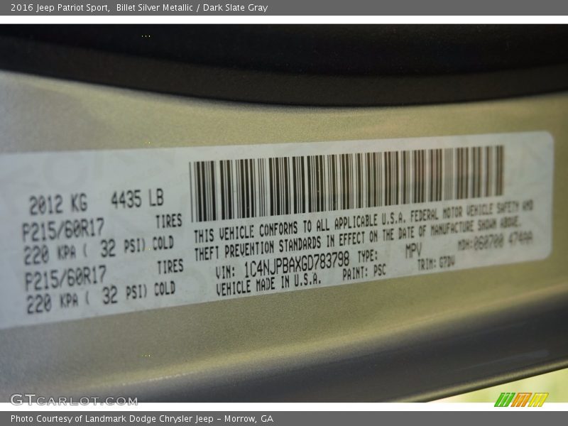Billet Silver Metallic / Dark Slate Gray 2016 Jeep Patriot Sport