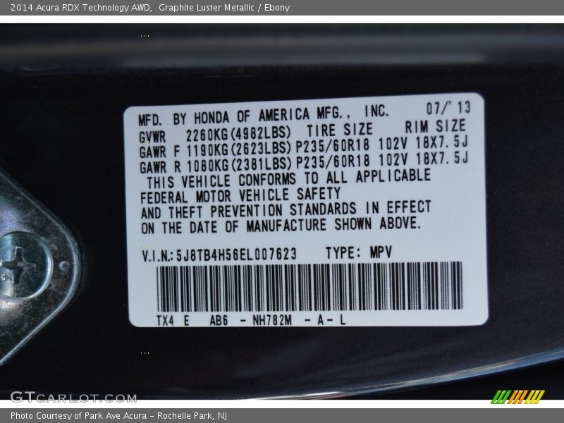Graphite Luster Metallic / Ebony 2014 Acura RDX Technology AWD