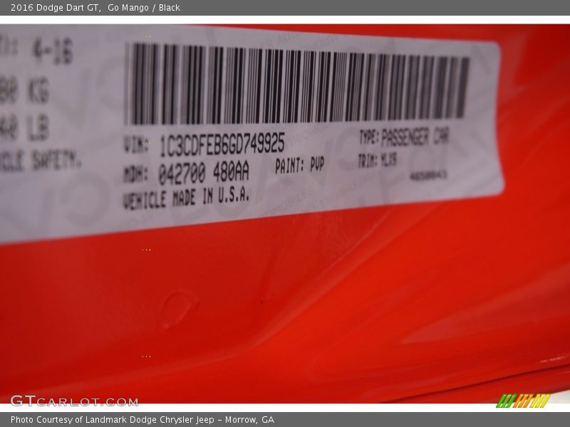 Go Mango / Black 2016 Dodge Dart GT
