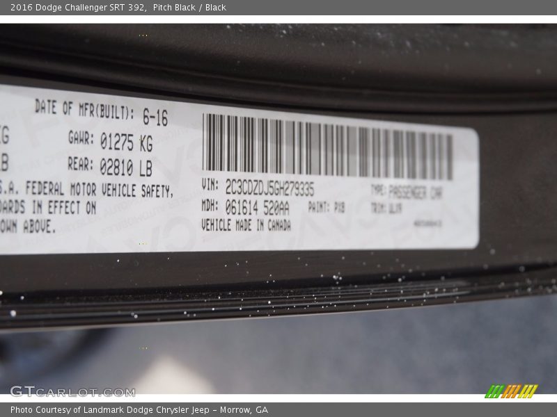 Pitch Black / Black 2016 Dodge Challenger SRT 392