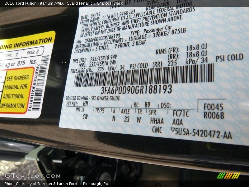 Guard Metallic / Charcoal Black 2016 Ford Fusion Titanium AWD