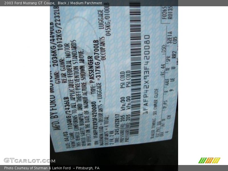 Black / Medium Parchment 2003 Ford Mustang GT Coupe