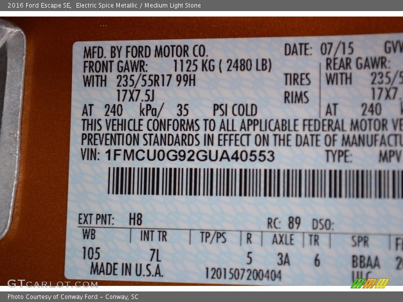 Electric Spice Metallic / Medium Light Stone 2016 Ford Escape SE