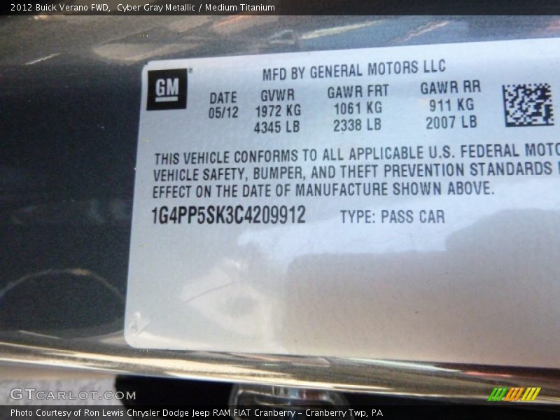 Cyber Gray Metallic / Medium Titanium 2012 Buick Verano FWD