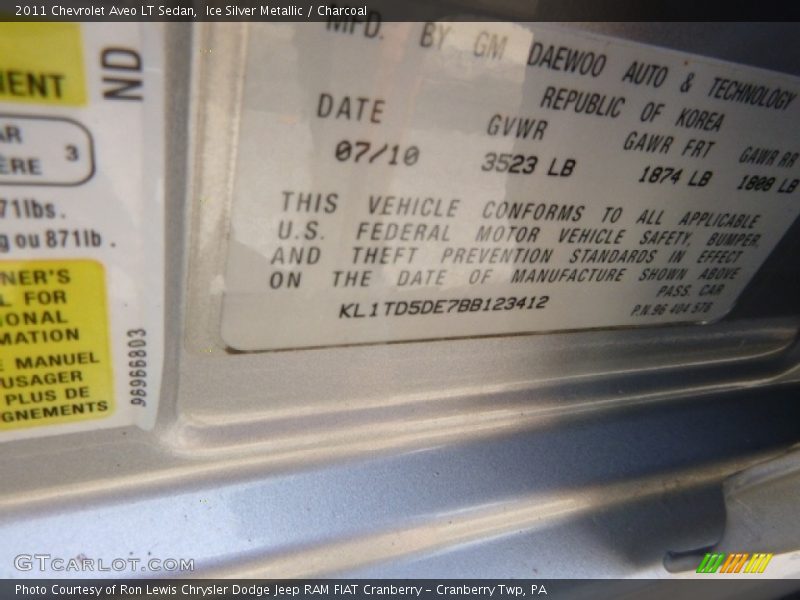 Ice Silver Metallic / Charcoal 2011 Chevrolet Aveo LT Sedan