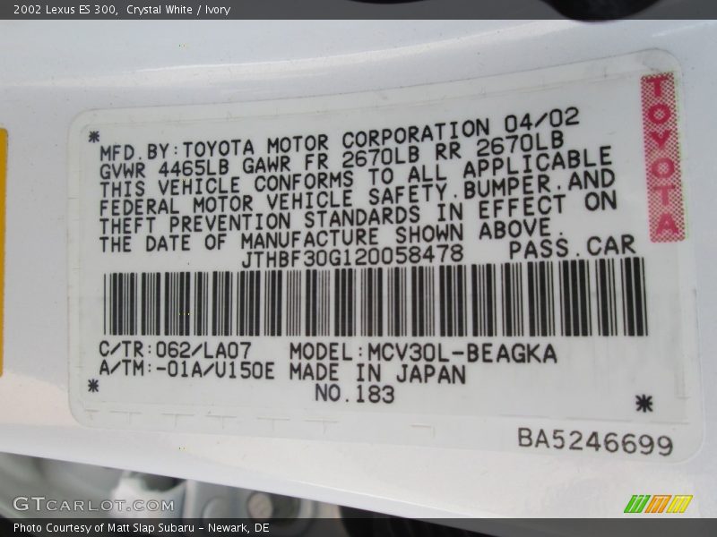 Crystal White / Ivory 2002 Lexus ES 300