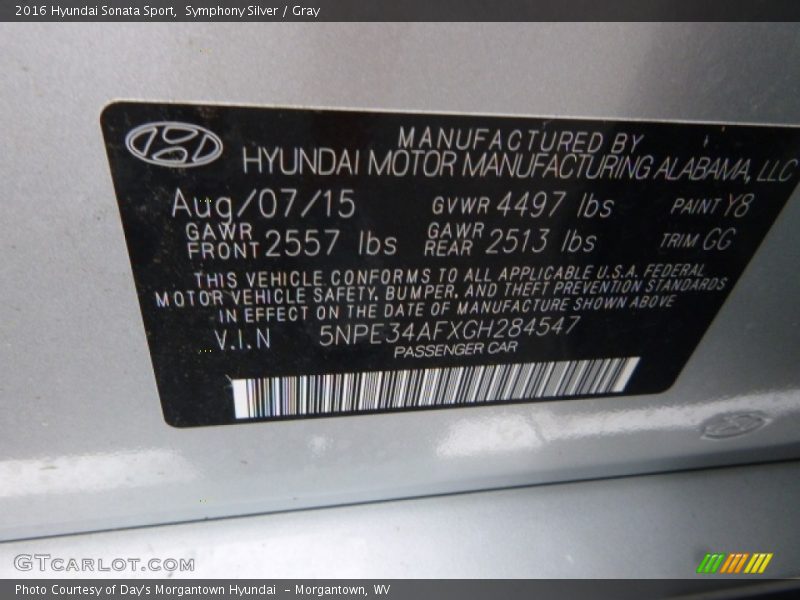Symphony Silver / Gray 2016 Hyundai Sonata Sport